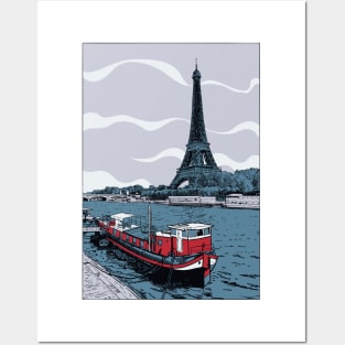 Vector illustration of Eiffel Tower seen across Seine River Posters and Art